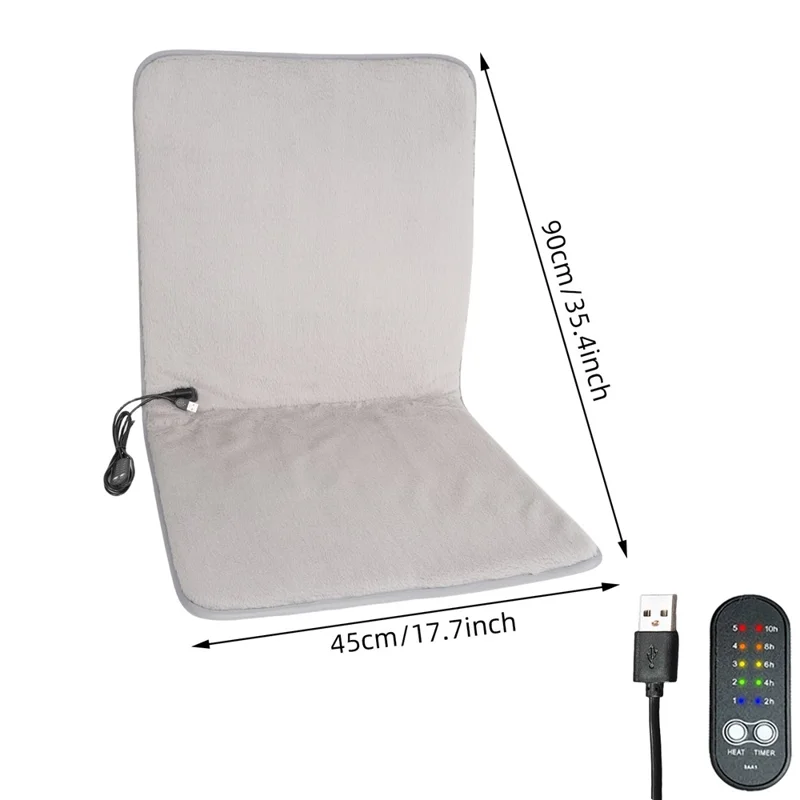 DT-90x45-1S 45 x 90cm USB Heated Integrated Backrest and Seat Cushion Faux Rabbit Fur 5 Temperature Levels Fast Heating Pad - Grey