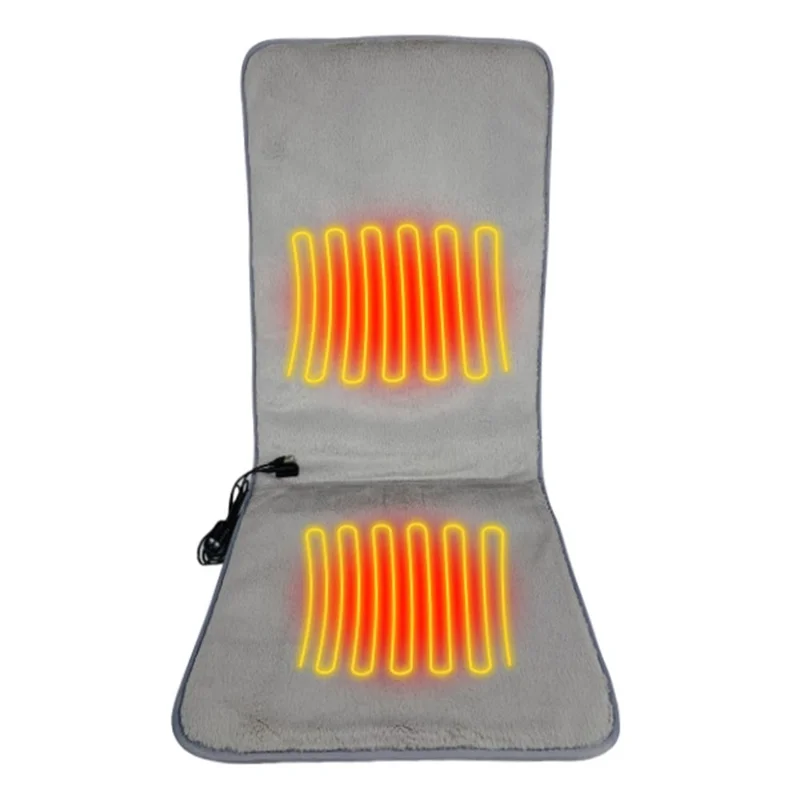 DT-90x45-1S 45 x 110cm USB Heated Integrated Backrest and Seat Cushion Faux Rabbit Fur 5 Temperature Levels Fast Heating Pad - Grey