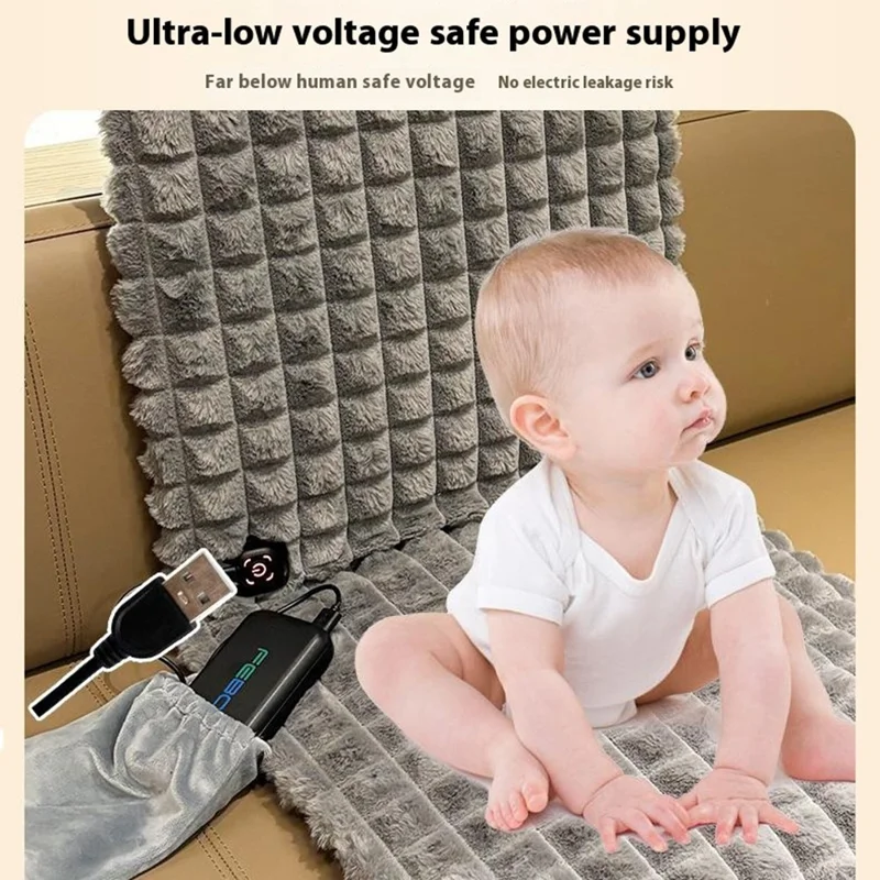 DT-90x45-1S 45 x 90 cm Poduszka grzewcza z fałszywego futra króliczego, 3 poziomy temperatury, poduszka grzewcza zasilana przez USB do biura, samochodu, użytku zewnętrznego - Szary