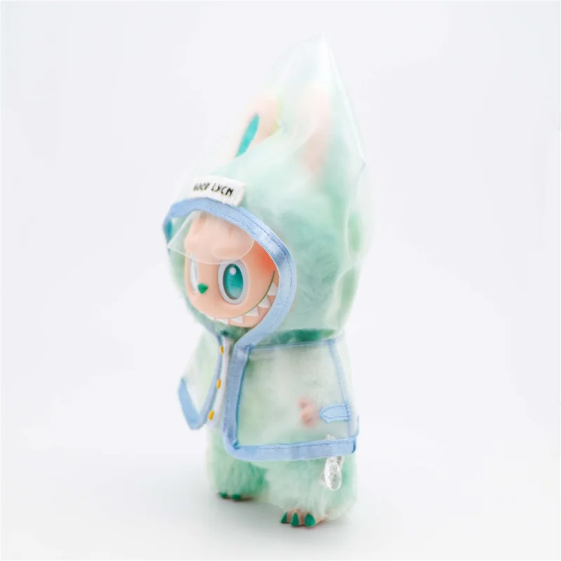 Raincoat for Labubu 17cm Mini Figurine Rain Poncho Waterproof Hooded Cape Doll Outfit Gift - Blue