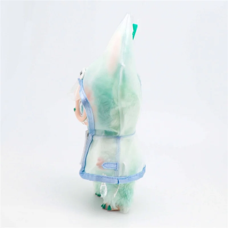 Raincoat for Labubu 17cm Mini Figurine Rain Poncho Waterproof Hooded Cape Doll Outfit Gift - Blue