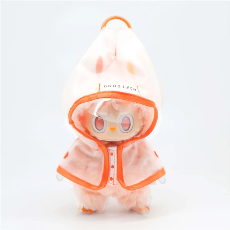 Raincoat for Labubu 17cm Mini Figurine Rain Poncho Waterproof Hooded Cape Doll Outfit Gift - Orange