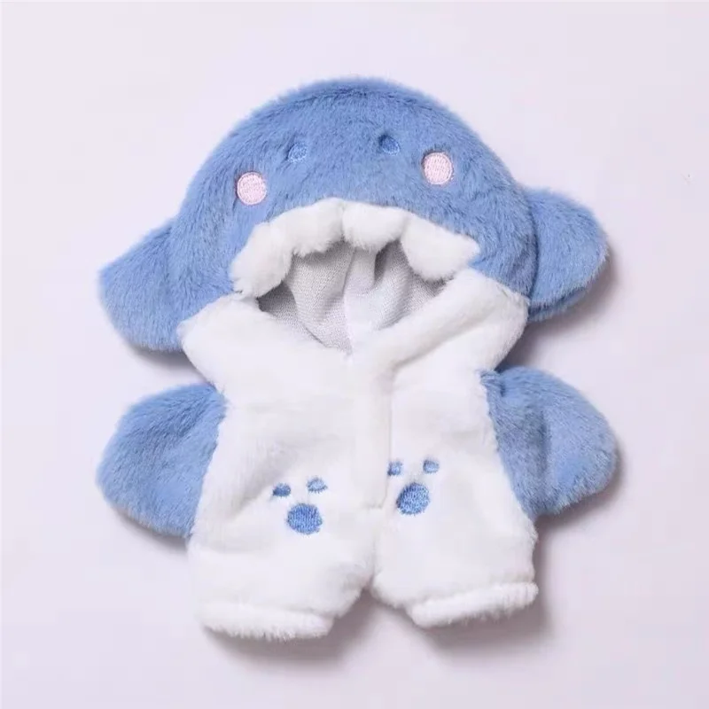For Labubu 17cm Doll Cute Shark Hooded Jumpsuit Plush Pajamas Mini Figurine Changeable Costume Gift