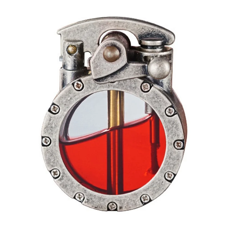 HP929 Vintage Cigar lighter Transparent brændstoftank Genopfyldelig Petroleum Lighter til Mands Samling Gave (uden Petroleum) - Sølv