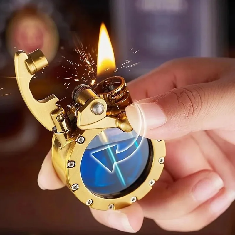 HP929 Vintage Cigar lighter Transparent brændstoftank Genopfyldelig Petroleum Lighter til Mands Samling Gave (uden Petroleum) - Sølv