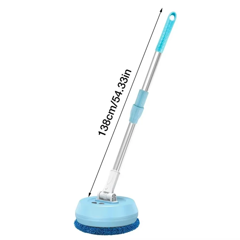 138cm Extendable Long Handle Electric Window Cleaner Wet and Dry Use Wireless Rotating Mop - Blue