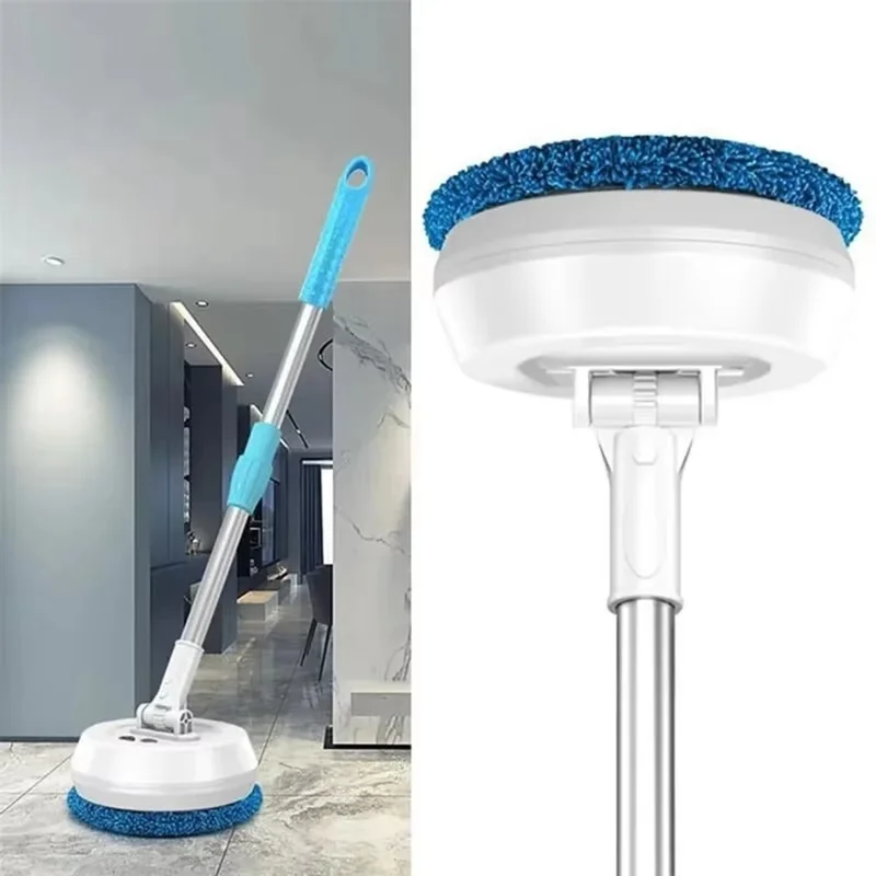 138cm Extendable Long Handle Electric Window Cleaner Wet and Dry Use Wireless Rotating Mop - Blue