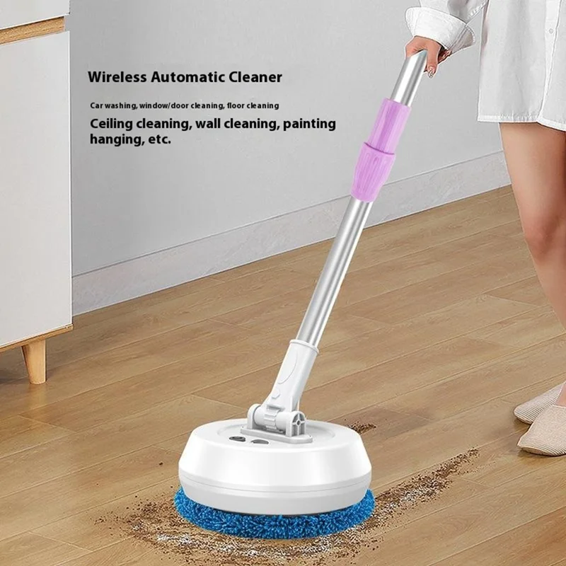 138cm Extendable Long Handle Electric Window Cleaner Wet and Dry Use Wireless Rotating Mop - Blue