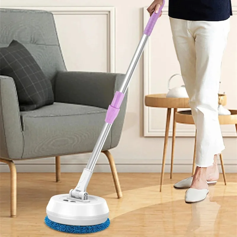 138cm Extendable Long Handle Electric Window Cleaner Wet and Dry Use Wireless Rotating Mop - Blue