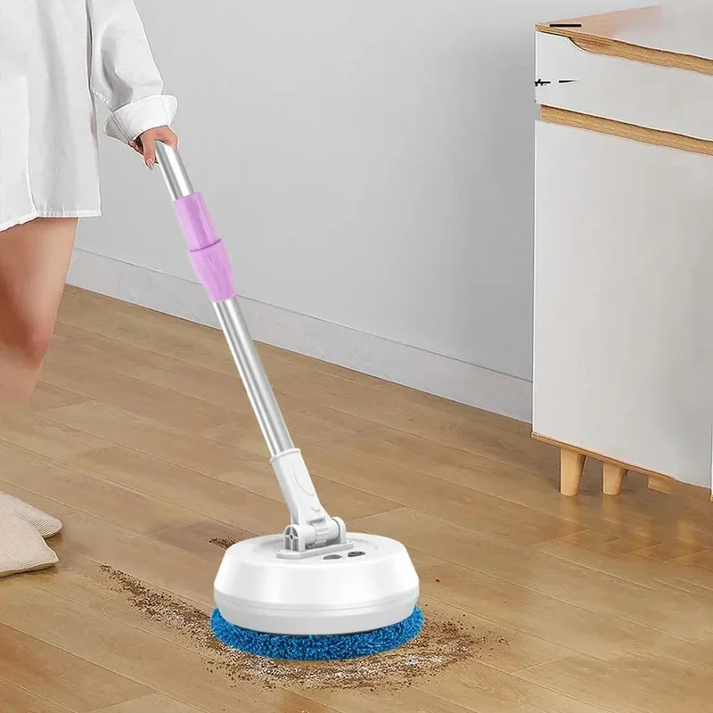 138cm Extendable Long Handle Electric Window Cleaner Wet and Dry Use Wireless Rotating Mop - Blue
