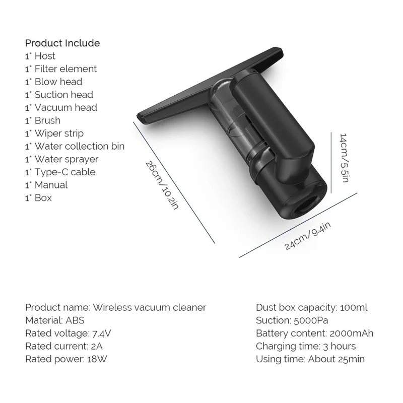 5 in 1 Handheld Vacuum Cleaner for Car and Home 5000Pa Powerful Suction Portable Cordless Dust Blower - Black