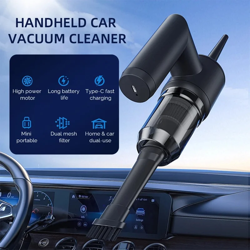 5 in 1 Handheld Vacuum Cleaner for Car and Home 5000Pa Powerful Suction Portable Cordless Dust Blower - Black