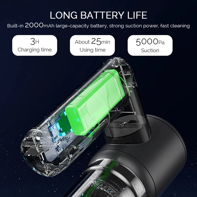 5 in 1 Handheld Vacuum Cleaner for Car and Home 5000Pa Powerful Suction Portable Cordless Dust Blower - Black