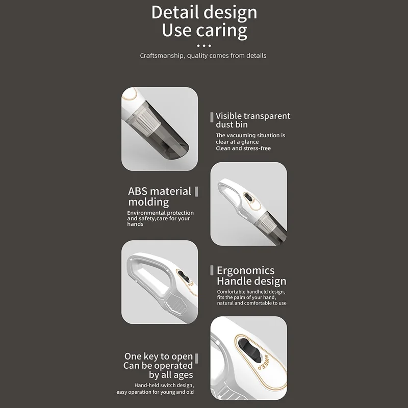 7.4V Stofzuiger Handheld Multifunctioneel Draadloos Krachtige Zuigkracht Stofblazer voor Auto Thuis - Zwart