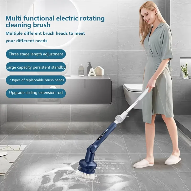 Multifunction Electric Cleaning Brush 5 Speeds Auto Rotating Cordless Handheld Cleaner for Glass Kitchen Bathroom