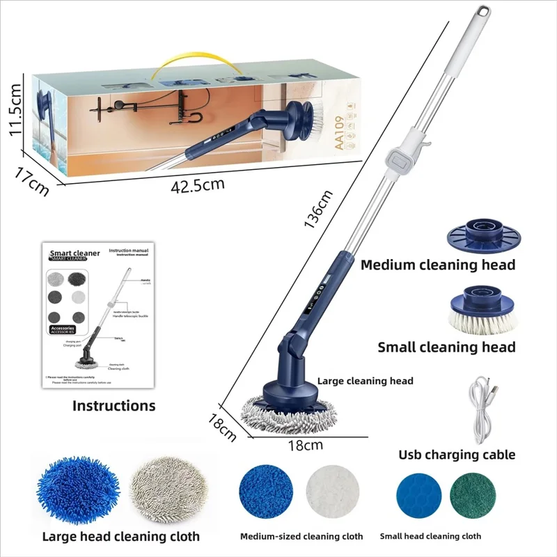 Multifunction Electric Cleaning Brush 5 Speeds Auto Rotating Cordless Handheld Cleaner for Glass Kitchen Bathroom
