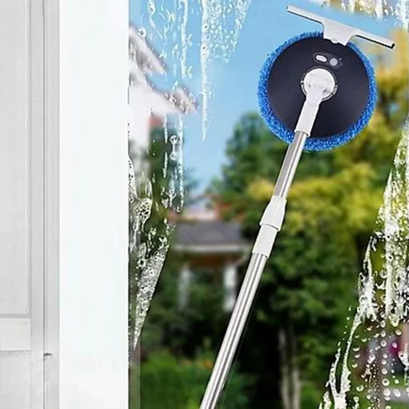174cm Extendable Pole Cordless Electric Window Cleaner with Squeegee Wet Dry Use for Windows Doors Floors - Blue