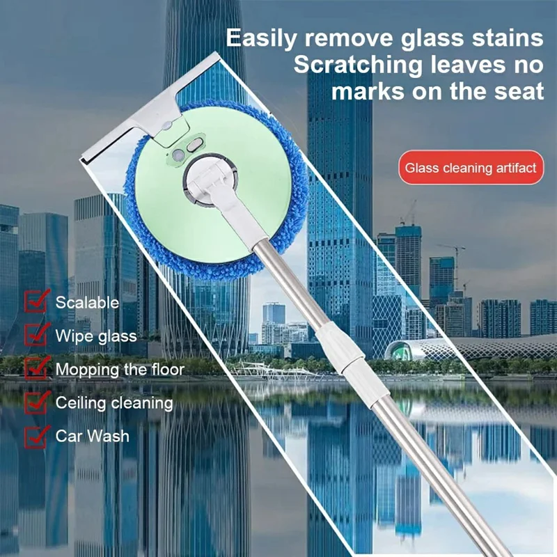 174cm Extendable Pole Cordless Electric Window Cleaner with Squeegee Wet Dry Use for Windows Doors Floors - Blue