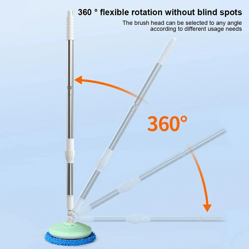 174cm Extendable Pole Cordless Electric Window Cleaner with Squeegee Wet Dry Use for Windows Doors Floors - Blue