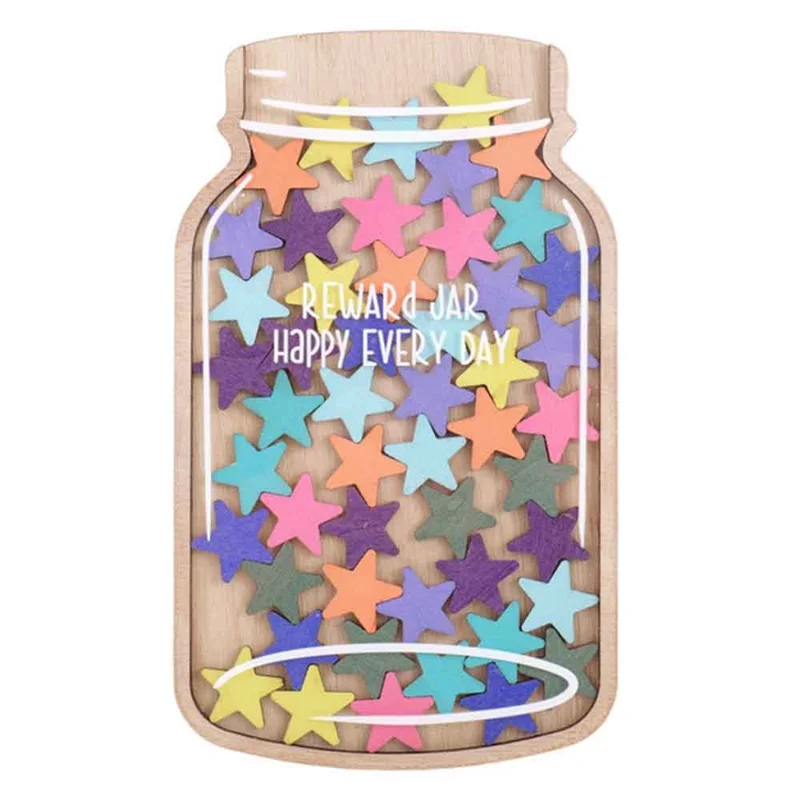 Star  /  Flower Design Reward Jar for Kids Learning Motivation Decorative Wooden Craft - Star