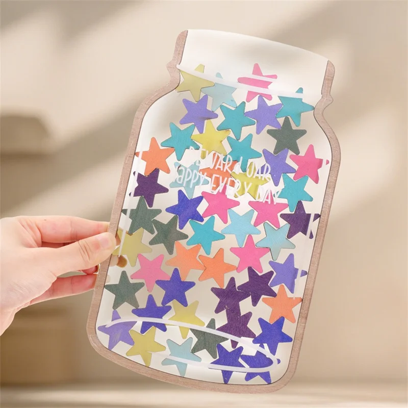 Star  /  Flower Design Reward Jar for Kids Learning Motivation Decorative Wooden Craft - Star