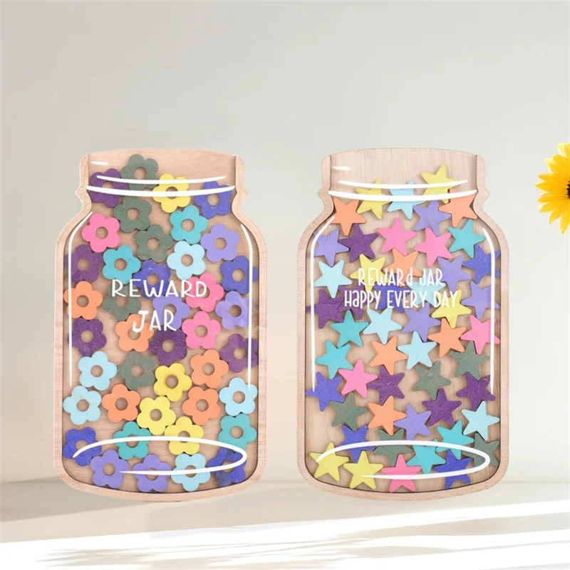 Star  /  Flower Design Reward Jar for Kids Learning Motivation Decorative Wooden Craft - Star