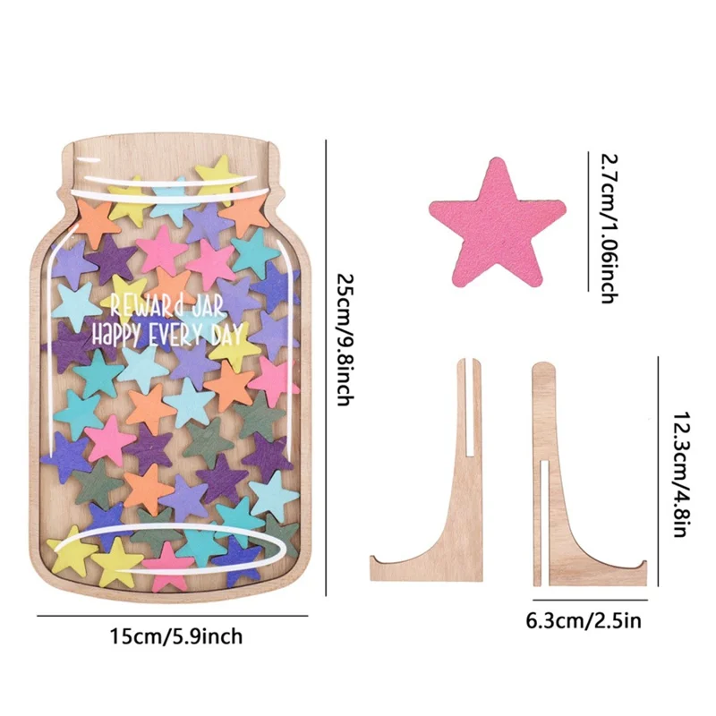 Star  /  Flower Design Reward Jar for Kids Learning Motivation Decorative Wooden Craft - Star