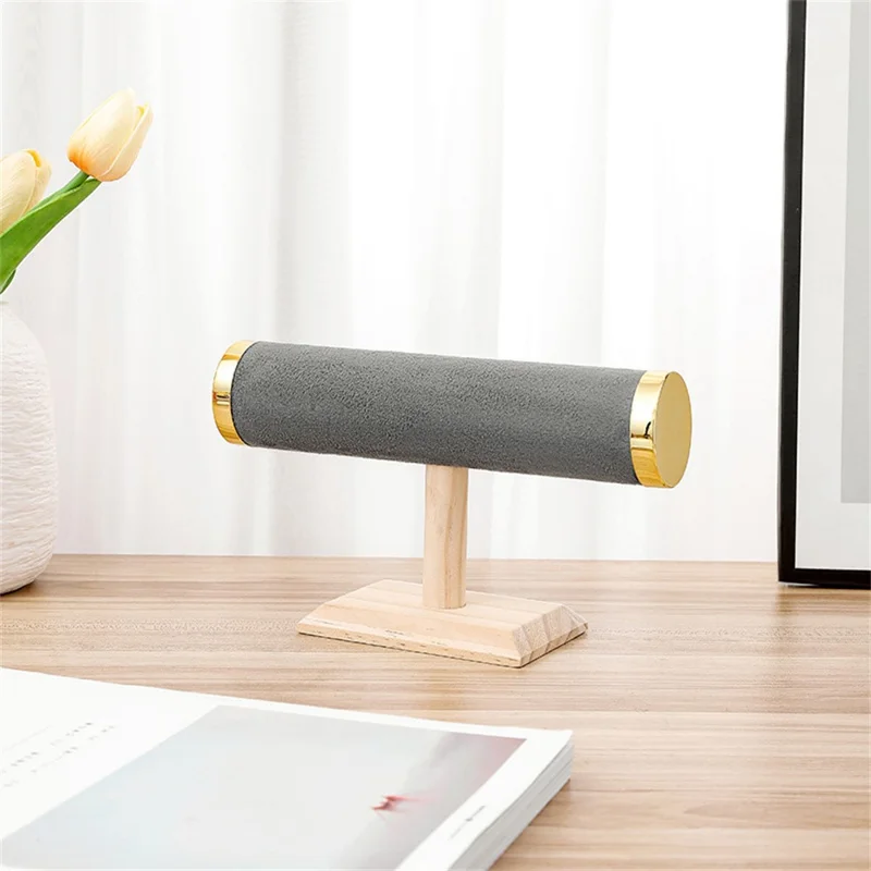 Jewelry Display Stand for Bracelets Bangles with Wooden Base Showcase Organizer Rack - Grey