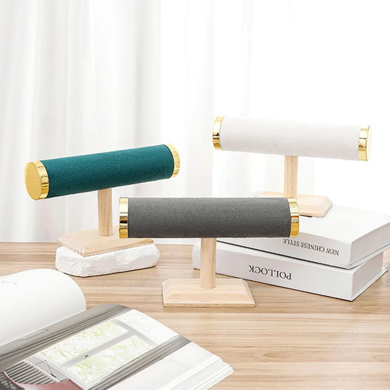 Jewelry Display Stand for Bracelets Bangles with Wooden Base Showcase Organizer Rack - Grey