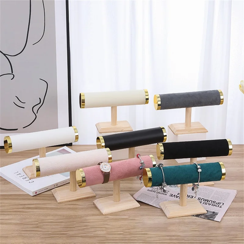 Jewelry Display Stand for Bracelets Bangles with Wooden Base Showcase Organizer Rack - Grey