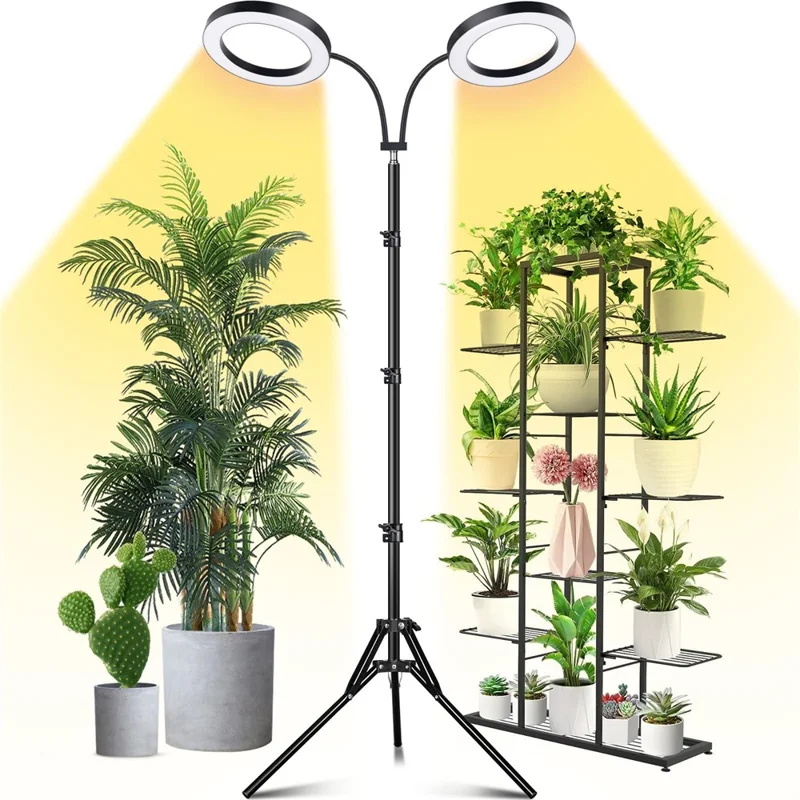 6 Inch Ring Grow Light 2 Head Adjustable Tripod Stand LED Lamp for Indoor Plants Succulents - EU Plug