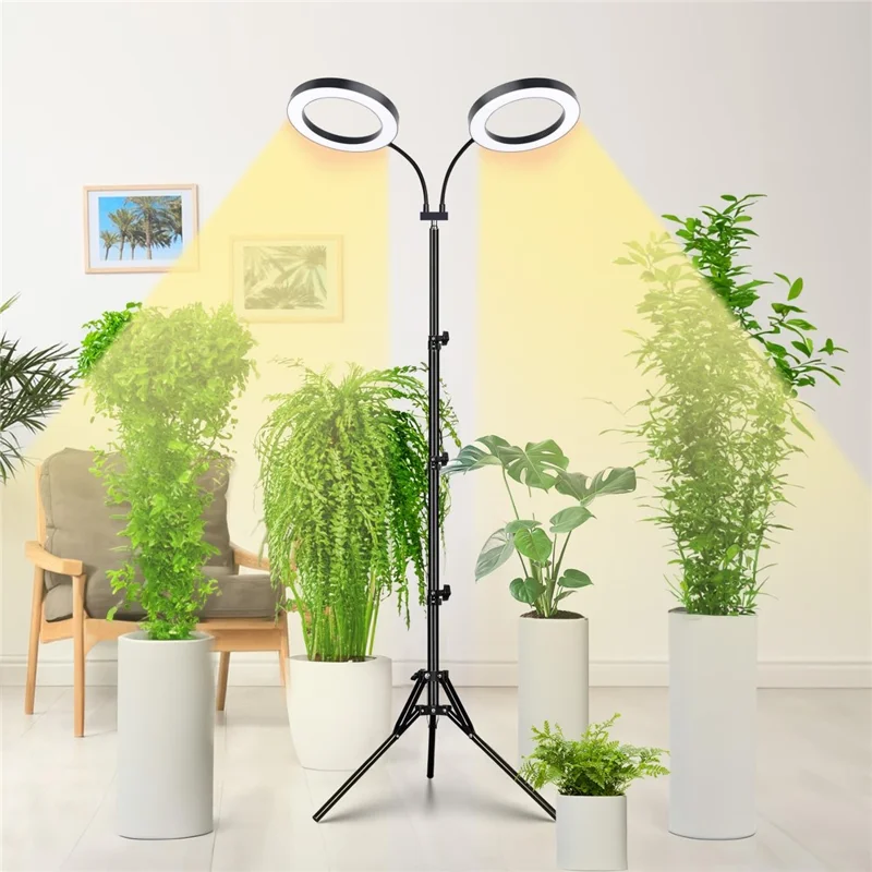 6 Inch Ring Grow Light 2 Head Adjustable Tripod Stand LED Lamp for Indoor Plants Succulents - EU Plug