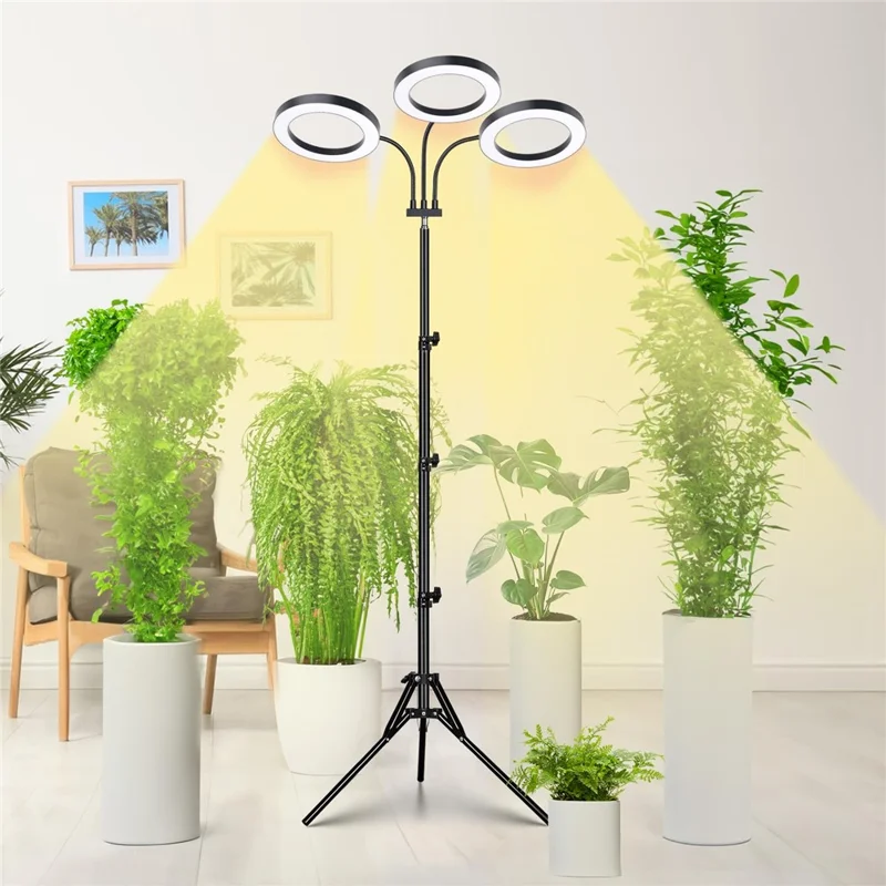 6 Inch Ring Grow Light 3 Head Adjustable Tripod Stand LED Lamp for Indoor Plants Succulents - EU Plug