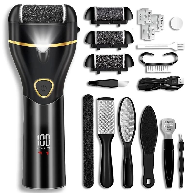 13Pcs Automatic Callus Remover Waterproof Electric Foot File Set for Home - Black