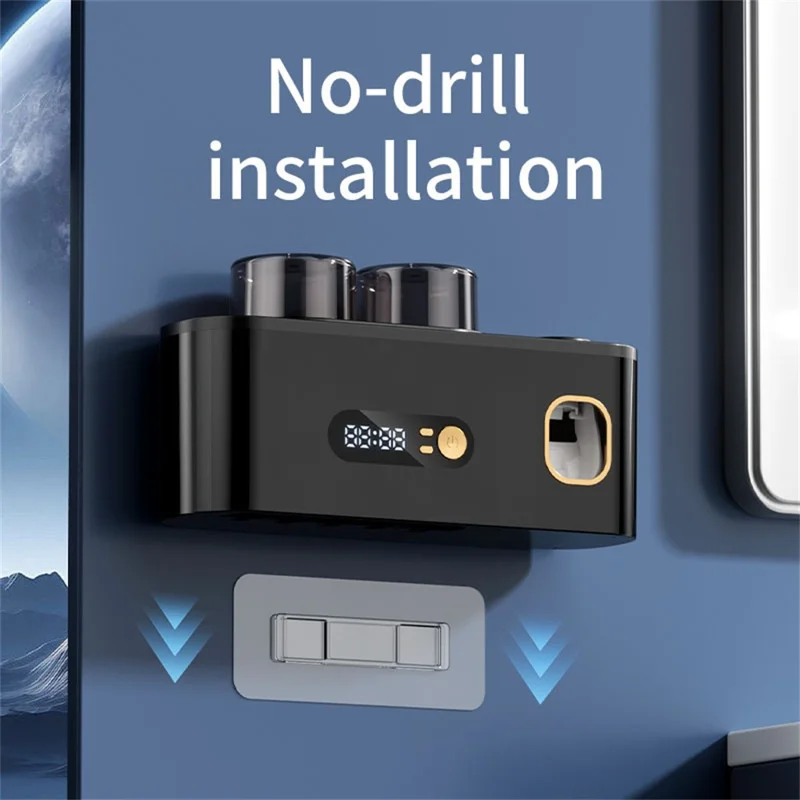 Blue Light Sterilization Toothbrush Holder Toothpaste Squeezer Multifunction Wall Mounted Storage Rack - Black