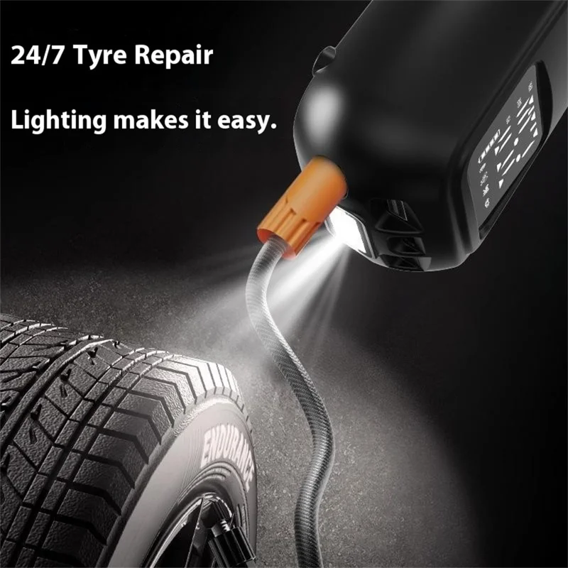 Portable Car Air Compressor 130 PSI Preset Pressure Digital Display Tire Inflator with Emergency Light