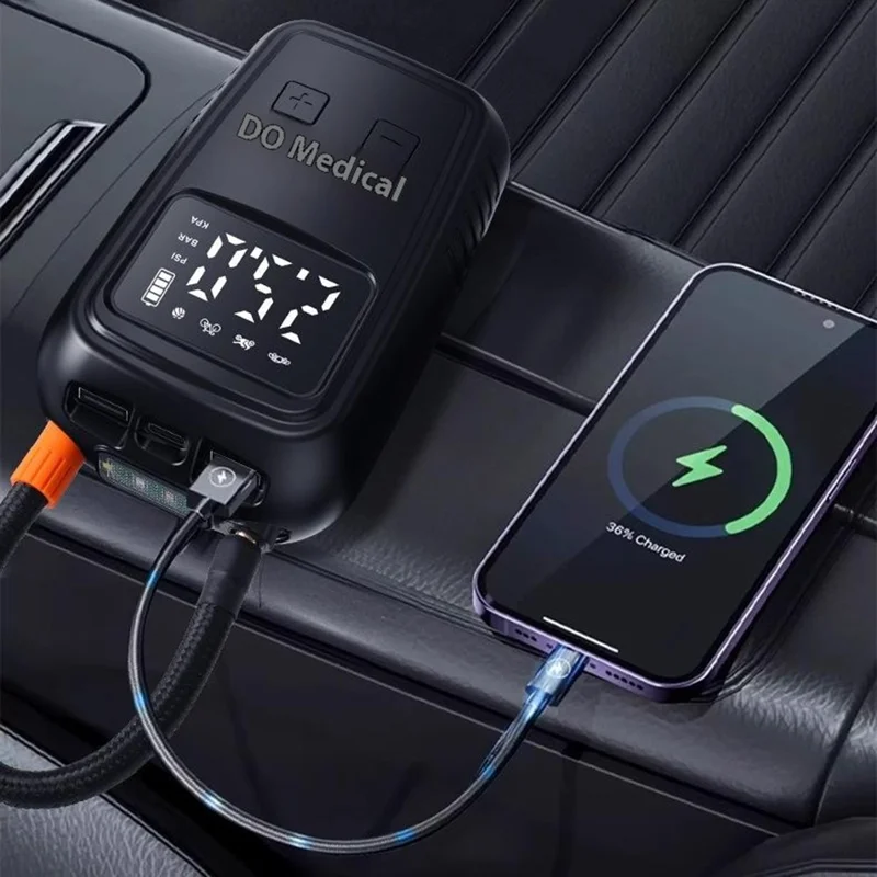 Portable Car Air Compressor 130 PSI Preset Pressure Digital Display Tire Inflator with Emergency Light