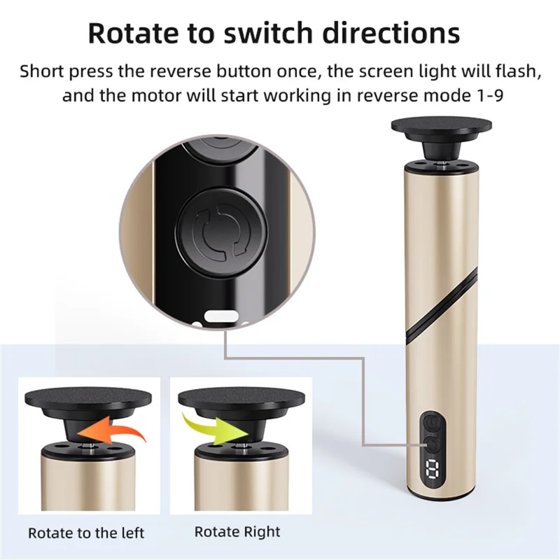 FR11 مقشر كهربائي للقدم قابل للطي بمستويات قابلة للتعديل 9 مقشر تلقائي للتقرنات ومطحنة لخلايا الجلد الميت هدية - شمبانيا