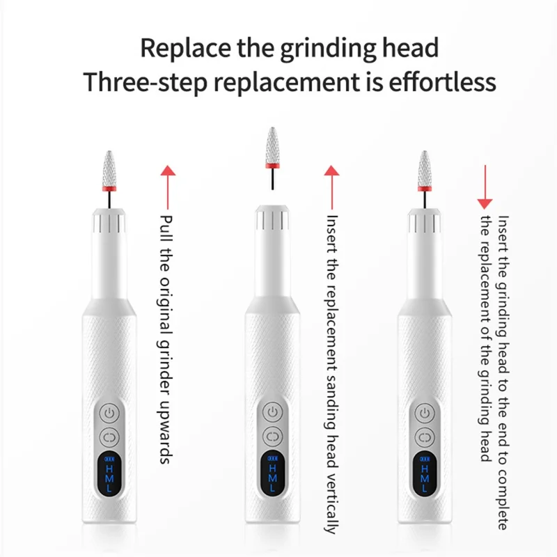 M3 Electric Nail File Portable Pen-Style Nail Drill Machine Gift 3 Speed Settings  /  Reversible Rotation