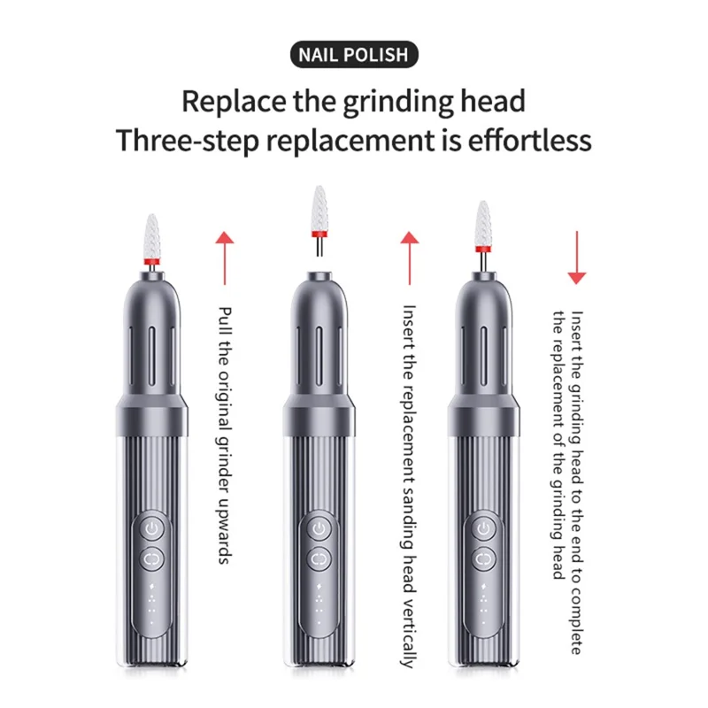 M8 Electric Nail File Portable Manicure Tool Gift 6 Speed Settings for Home / Salon Professional Nail Care Tool