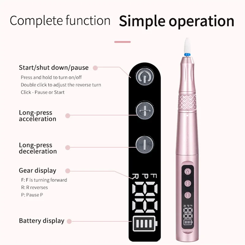 ND-10 Elektrisk Naglabor Maskine Bærbar Manicure Pedicure Værktøj Gave Naglefiler Buffer Polisher - Pink