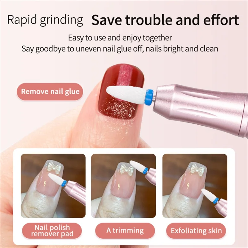 ND-10 Elektrisk Naglabor Maskine Bærbar Manicure Pedicure Værktøj Gave Naglefiler Buffer Polisher - Pink