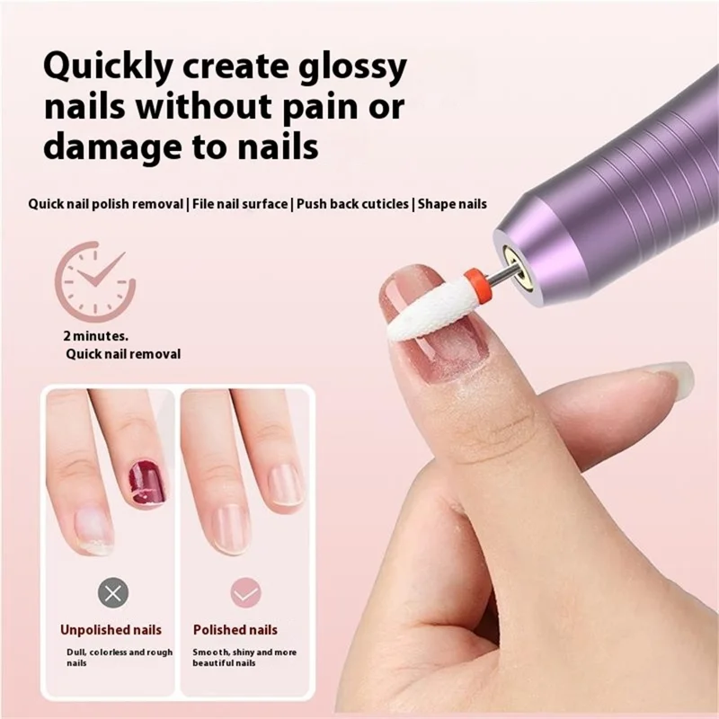HX-09 Electric Nail File USB Wireless Nail Grinding Machine Gift 4 Speed Settings for Home / Salon - Purple