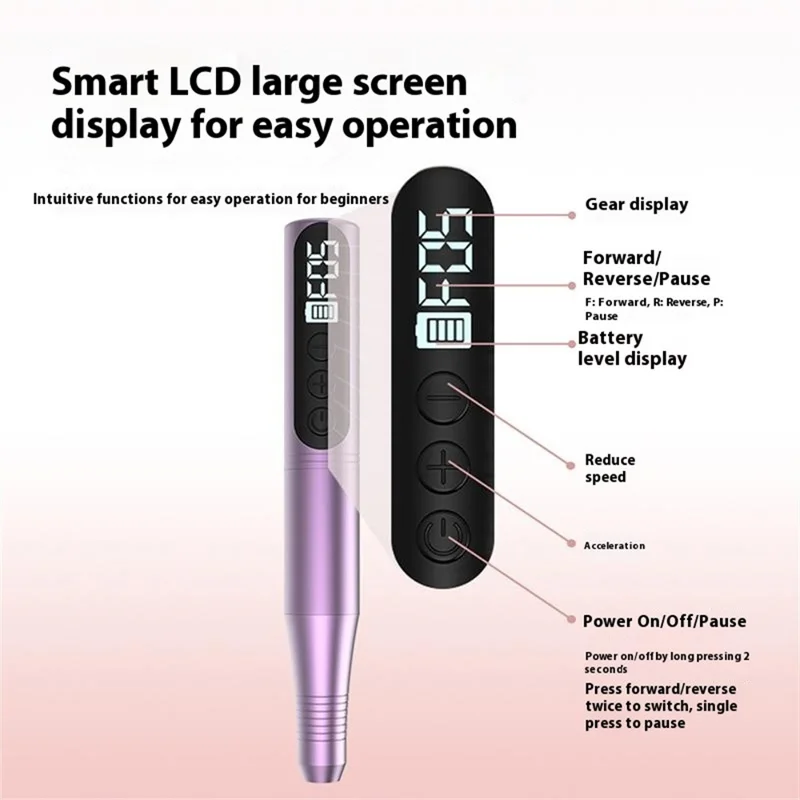 HX-09 Electric Nail File USB Wireless Nail Grinding Machine Gift 4 Speed Settings for Home / Salon - Purple