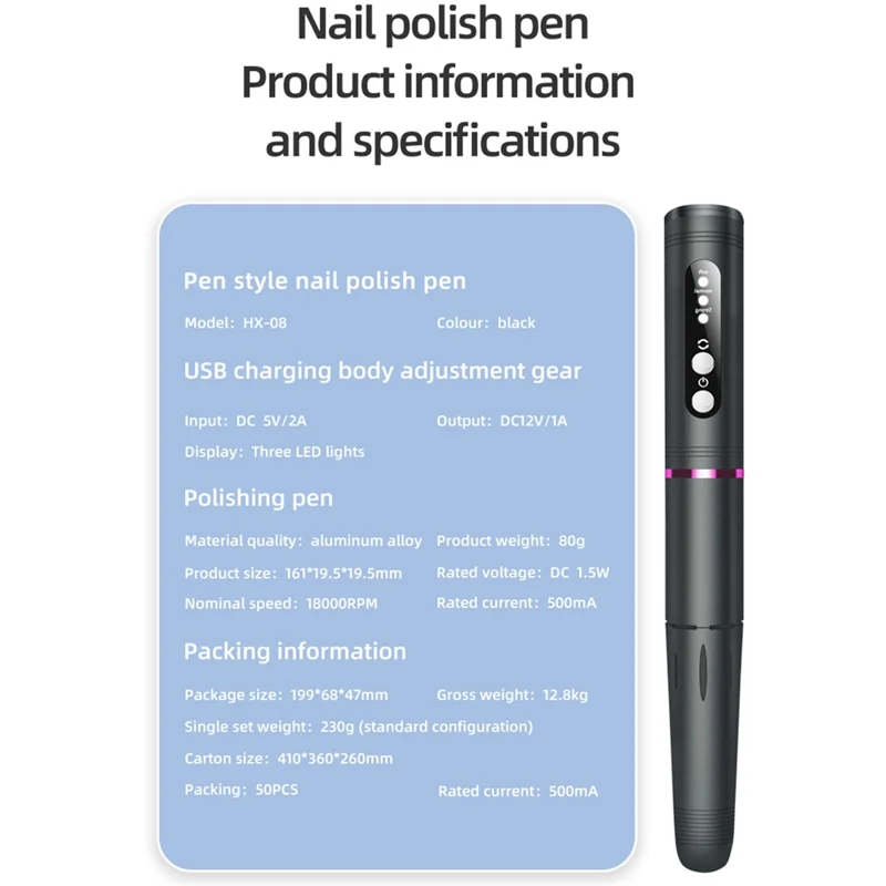 HX-08 Electric Nail File Portable Manicure Drill Grinding Machine Gift 3 Speed Settings for Home / Salon