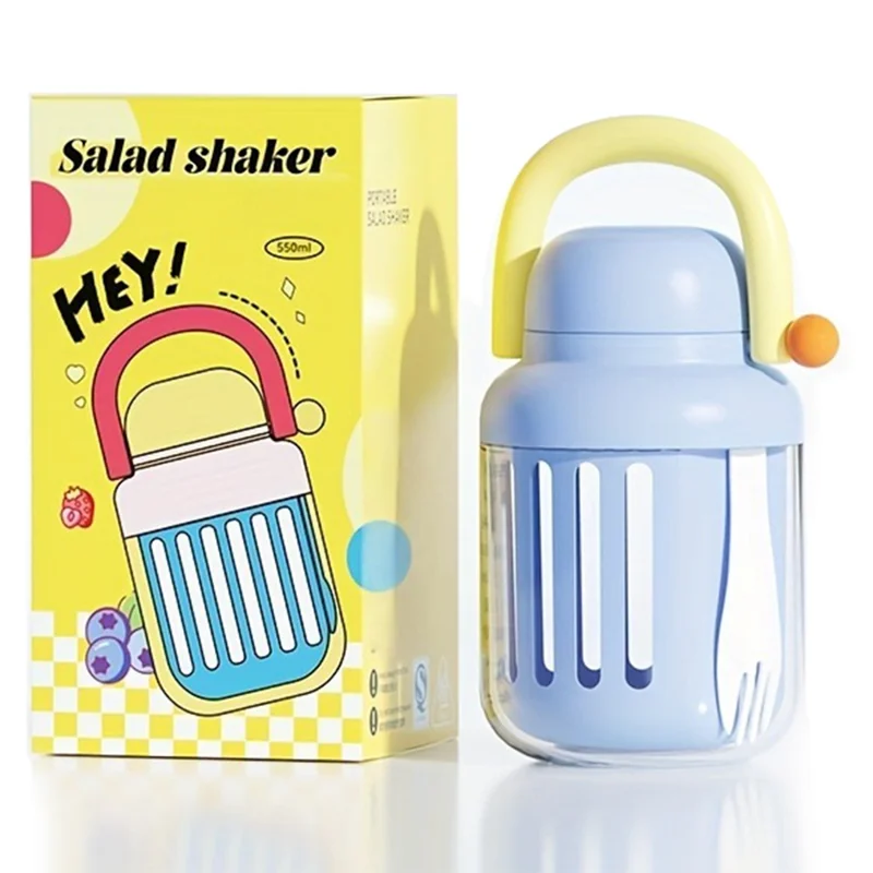 Portable Salad Cup with Fork Fruit Storage Container Leak-Proof Picnic Bowl Drainer for Outdoor / Office (BPA-Free, No FDA) - Blue