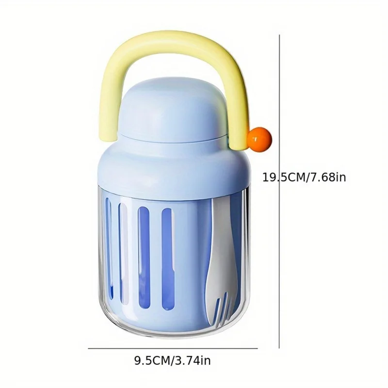 Portable Salad Cup with Fork Fruit Storage Container Leak-Proof Picnic Bowl Drainer for Outdoor / Office (BPA-Free, No FDA) - Blue
