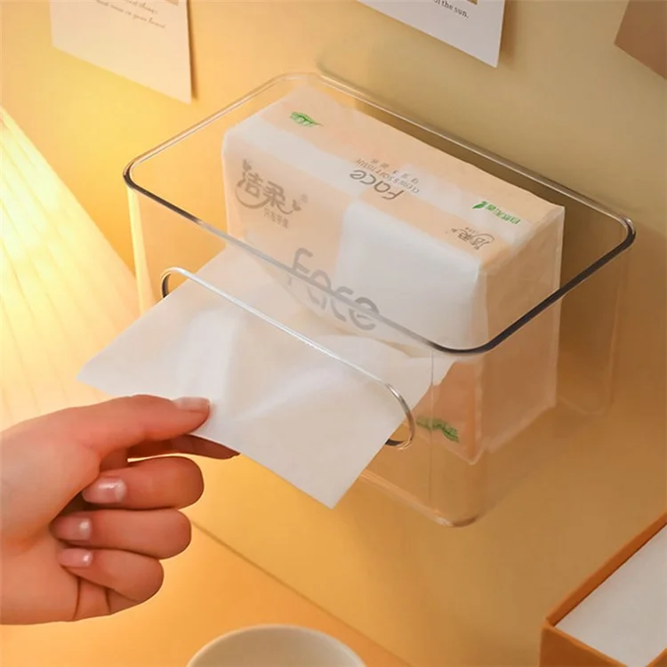 Caja de pañuelos de papel transparente con tapa abierta montada en la pared, contenedor cuadrado para papel higiénico, servilletas, toallitas húmedas