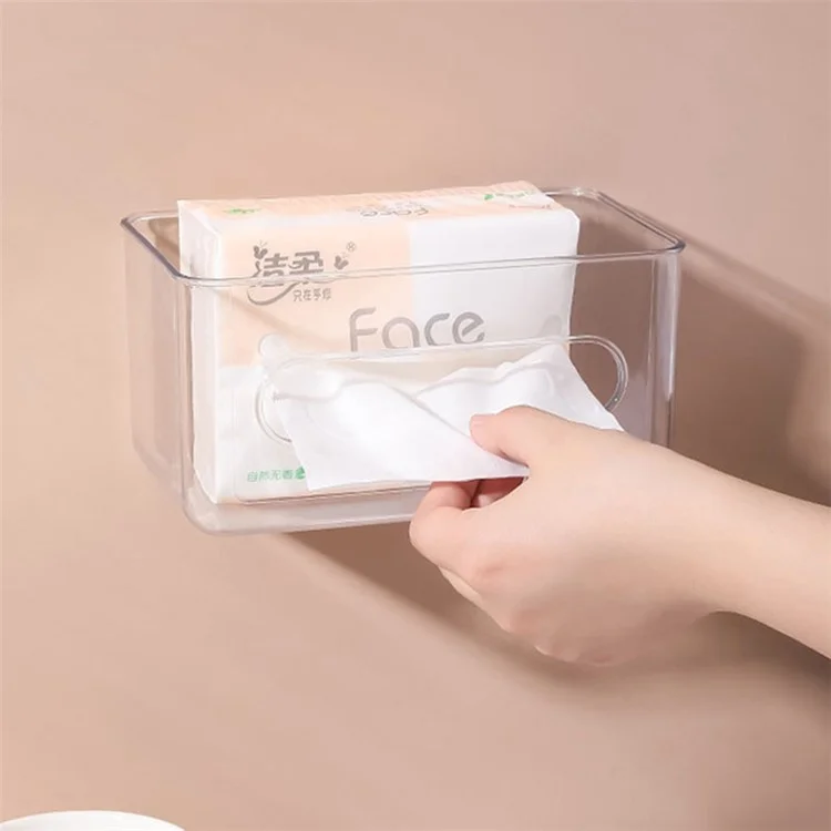 Caja de pañuelos de papel transparente con tapa abierta montada en la pared, contenedor cuadrado para papel higiénico, servilletas, toallitas húmedas