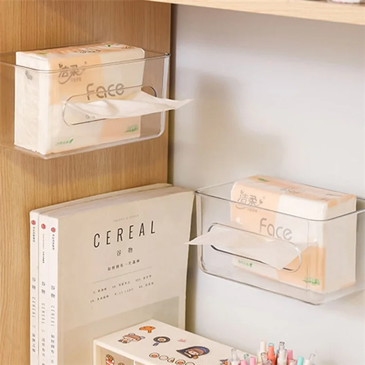 Caja de pañuelos de papel transparente con tapa abierta montada en la pared, contenedor cuadrado para papel higiénico, servilletas, toallitas húmedas
